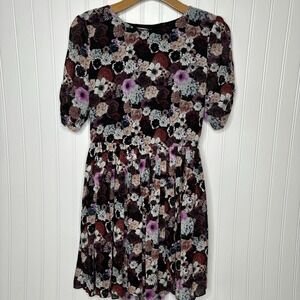 Anthropologie Pins and Needles Small Open Back Floral Pleated Skirt Short Dress*